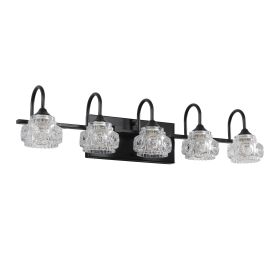 29" Retro 5-Light Bathroom Vanity Light Fixture - Black Finish with Crystal Glass Shades, Wall Mounted Lighting for Bathroom, Powder Room
