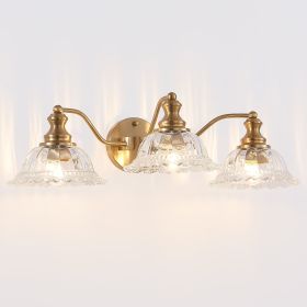 24 Inch 3-Light Vintage Bathroom Wall Sconce – Elegant Golden Metal and Glass Lampshade Vanity Light Fixture for Bathroom, Hallway