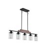 37" Farmhouse Industrial 5-Light Kitchen Island Pendant Light, Metal Wood Chandelier with Clear Glass Shades