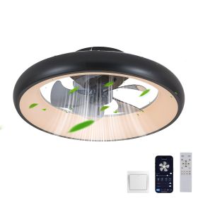 20" Black LED Ceiling Fan Light – Dimmable & Adjustable Color Temperature, APP & Remote Control, Modern Smart Ceiling Fan for Living Room, Bedroom