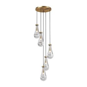 5 Light Cluster Pendant Light, Brass High Ceiling Chandeliers Adjustable, Living Room Pendant Light, Foyer Chandeliers, Stairwell Pendant Lights