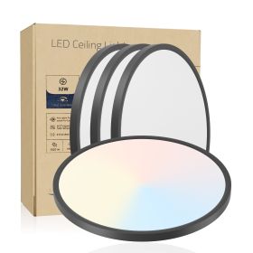 4 PACK Flush Mount LED Ceiling Light Fixture Black, 16Inch 32Watt