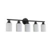 31" Modern 5-Light Vanity Bathroom Mirror Light, Frosted White Glass with Black Iron Frame, Contemporary Wall Sconce for Bedroom, Bathroom