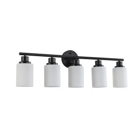 31" Modern 5-Light Vanity Bathroom Mirror Light, Frosted White Glass with Black Iron Frame, Contemporary Wall Sconce for Bedroom, Bathroom