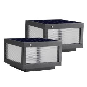 12" Black Solar Powered LED Post Cap Light, Modern Outdoor LED Fence Light for Pathways, Decks, and Patios (2-Pack)