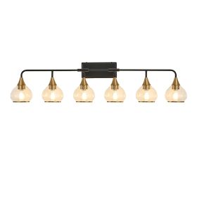 48" Modern 6-Light Vanity Wall Sconce - Black and Gold Bathroom Light Fixture with Clear Glass Shades, Industrial Wall Mounted Lamp for Mirror, Vanity
