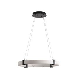 Modern LED Pendant Light, 24-Inch Round Hanging Chandelier with Adjustable Height, Imitation Marble Finish Resin Ring Ceiling Light for Dining Room