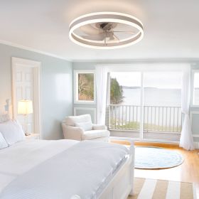 20" Flush Mount Ceiling Fans with Lights and Remote, 3000K-6000K Dimmable LED Fandelier Low Profile Chandelier Ceiling Fan for Bedroom Living Room