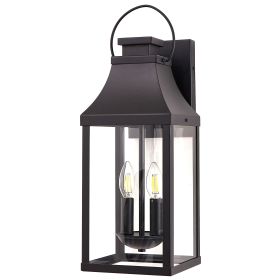 20'' Outdoor Wall Light, Porch Light Outdoor Wall Sconce Lantern, 2-Light Modern Black Exterior Lighting Fixture Wall Mount