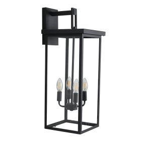 26"(H) 1ps Modern Outdoor Wall Lanterns with Black Metal Frame and Clear Glass, 4 E12 Bulb Socket, Weatherproof Wall Sconces for Porch, Garden