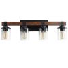 27" Rustic 4-Light Vanity Light, Industrial Bathroom Wall Sconce with Glass Shades and Wood Accent, Modern Farmhouse Lighting Fixture (No Bulbs)