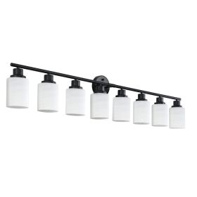 52" Modern 8-Light Vanity Bathroom Mirror Light, Frosted White Glass with Black Iron Frame, Contemporary Wall Sconce for Bedroom, Bathroom