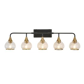 40" Modern 5-Light Vanity Wall Sconce - Black and Gold Bathroom Light Fixture with Clear Glass Shades, Industrial Wall Mounted Lamp for Mirror, Vanity