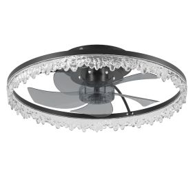 Smart Flush Mount Ceiling Fan with Light – 20-inch Integrated LED Chandelier with 5 Invisible Blades, Remote Control & Timer, Dimmable Lighting