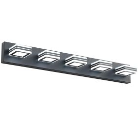 32" Modern Black 5-Light LED Vanity Light, Square Acrylic Lampshades Wall Mount Fixture for Bathroom, Mirror Lighting