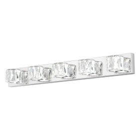 35" Modern Crystal 5-Light LED Wall Sconce – Elegant Chrome Bathroom Vanity Light with Clear Crystal Shades for Bathroom, Bedroom, or Hallway