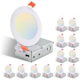 12-Pack 4 Inch Ultra-Thin LED Recessed Ceiling Light with Junction Box, 2700K-5000K Dimmable Color Changing Downlight, 9W 810LM, Easy Install