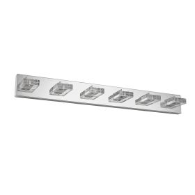 38" Modern Chrome 6-Light LED Vanity Light, Square Acrylic Lampshades Wall Mount Fixture for Bathroom, Mirror Lighting
