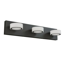 LED 21 Inch Vanity Light White Round Acrylic 3 Light with Black Base Bathroom Wall Lighting Fixture