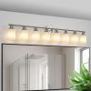 52" modern 8-Light Vanity Wall Sconce, Brushed Nickel Finish with Frosted Glass Shades for Bathroom or Hallway Lighting (No Bulbs)
