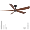 60 in. Vintage Mahogany Solid Wood Ceiling Fan with Light and Remote Control, Noiseless, Dimmable, 3CCT, 6 Speeds Reversible