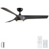 56 in. Indoor Matte Black Gray Wood Grain Ceiling Fan with Integrated LED Light Kit, Remote Included and DC Motor