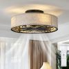 Caged Ceiling Fans with Lights Flush Mount,Low Profile Ceiling Fan with Remote,20 Inch Farmhouse White Ceiling Fan for Bedroom