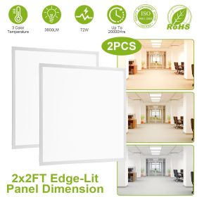 2Pcs 72W 2×2FT LED Panel Light 3800LM Flat Ceiling Light with 3 Lighting Color Temperature Equivalent LED Troffer Recessed Edge-Lit Switchable CCT 110