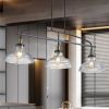 45" Industrial 3-Light Pendant Chandelier with Clear Glass Shades, Black Metal Frame, Adjustable Height, Modern Farmhouse Lighting for Kitchen Island