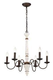 Retro white and Rust Color Chandelier With Light Fixture 6 Light (E12 NO include Bulb) Pendant Light Fixtures for Dining Room, Lobby, Kitchen, Bedroom