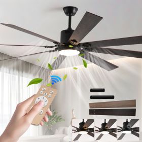 72" Walnut LED Ceiling Fan Light with 8 Wooden Blades, Remote Control, Adjustable Color Temperature for Living Room, Bedroom