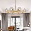 36" Modern Gold 8-Light Sputnik Chandelier with Clear Glass Shades, Mid-Century Hanging Pendant Light Fixture for Dining Room, Living Room