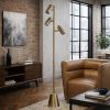 Lumina Brassed Gold Floor Lamp with Rotary Switch Triple Spots Metal Cone Base
