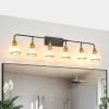 48" Modern 6-Light Vanity Wall Sconce - Black and Gold Bathroom Light Fixture with Clear Glass Shades, Industrial Wall Mounted Lamp for Mirror, Vanity