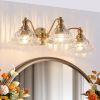 24 Inch 3-Light Vintage Bathroom Wall Sconce – Elegant Golden Metal and Glass Lampshade Vanity Light Fixture for Bathroom, Hallway