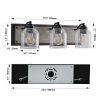 23" Farmhouse Vanity Light Fixture, 3-Light Bathroom Wall Sconce with Clear Seeded Glass Shades, Black and Wood Grain Finish