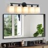 31" Modern 5-Light Vanity Bathroom Mirror Light, Frosted White Glass with Black Iron Frame, Contemporary Wall Sconce for Bedroom, Bathroom
