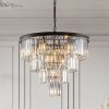 24" Contemporary Crystal Modern Chandeliers Crystal Ceiling Chandelier 4 Tier Black Chandelier Lighting for Dining Room Living Room Bedroom (Bulbs Not