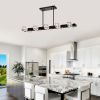 Rectangle Chandelier for Dining Room, 10-Light Black Farmhouse Linear Pendant Light Fixture, Modern Crystal Hanging Lighting Chandelier for Lobby