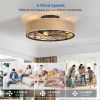 20 Inch Caged Ceiling Fans with Lights Flush Mount,Low Profile Fabric Farmhouse Bladeless Ceiling Fan with Remote