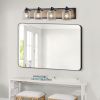 32" Farmhouse Vanity Light Fixture, 4-Light Bathroom Wall Sconce with Clear Seeded Glass Shades, Black and Wood Grain Finish