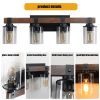 27" Rustic 4-Light Vanity Light, Industrial Bathroom Wall Sconce with Glass Shades and Wood Accent, Modern Farmhouse Lighting Fixture (No Bulbs)