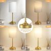 Gold Nightstand Bedroom Lamp - 3 Way Dimmable Bedside Lamp, Small Table Lamp Linen Lampshade for Office Desk, LED Bulb Included