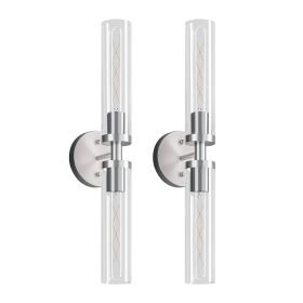 Wall Sconces Set of Two, Hardwired Brushed Nickel Bathroom Sconces Wall Lighting with Clear Glass (Main Material: Iron, Main Color: Brushed Nickel)