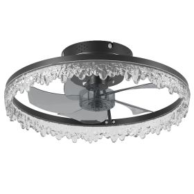 Smart Silent Elegant Black Ceiling Fan with Light – 16-inch Flush Mount LED Chandelier with 5 Invisible Blades, Remote Control & Timer (Main Material: Iron, Main Color: Black)