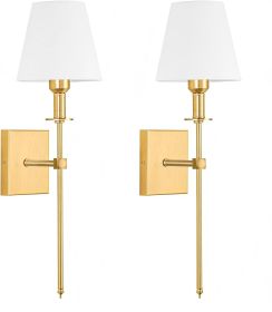 Rechargeable Battery Operated Wall Sconces, Set of 2 with Wireless Remote - Dimmable Modern Cordless Wall Lights for Bedroom, Living Room, Hallway (Color: gold)