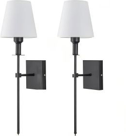 Rechargeable Battery Operated Wall Sconces, Set of 2 with Wireless Remote - Dimmable Modern Cordless Wall Lights for Bedroom, Living Room, Hallway (Color: Black)