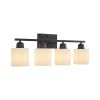 Black Bathroom Light Fixtures, 4-Light Modern Vanity Light Over Mirror, Wall Sconces with Milky White Frosted Glass Shades