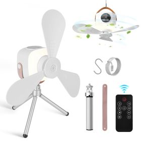 Tent Ceiling Fan with Light 7200mah Rechargeable Battery Operated Hanging Canopy Fan with Remote Control 4 Wind Speeds 3 Brightness (size: With Satnd)