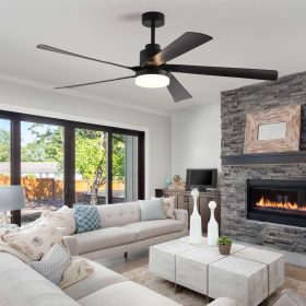 65 Inch Black Ceiling Fan with Light, 5-Blade Dimmable LED Ceiling Fan with Remote Control (Color: as Pic)